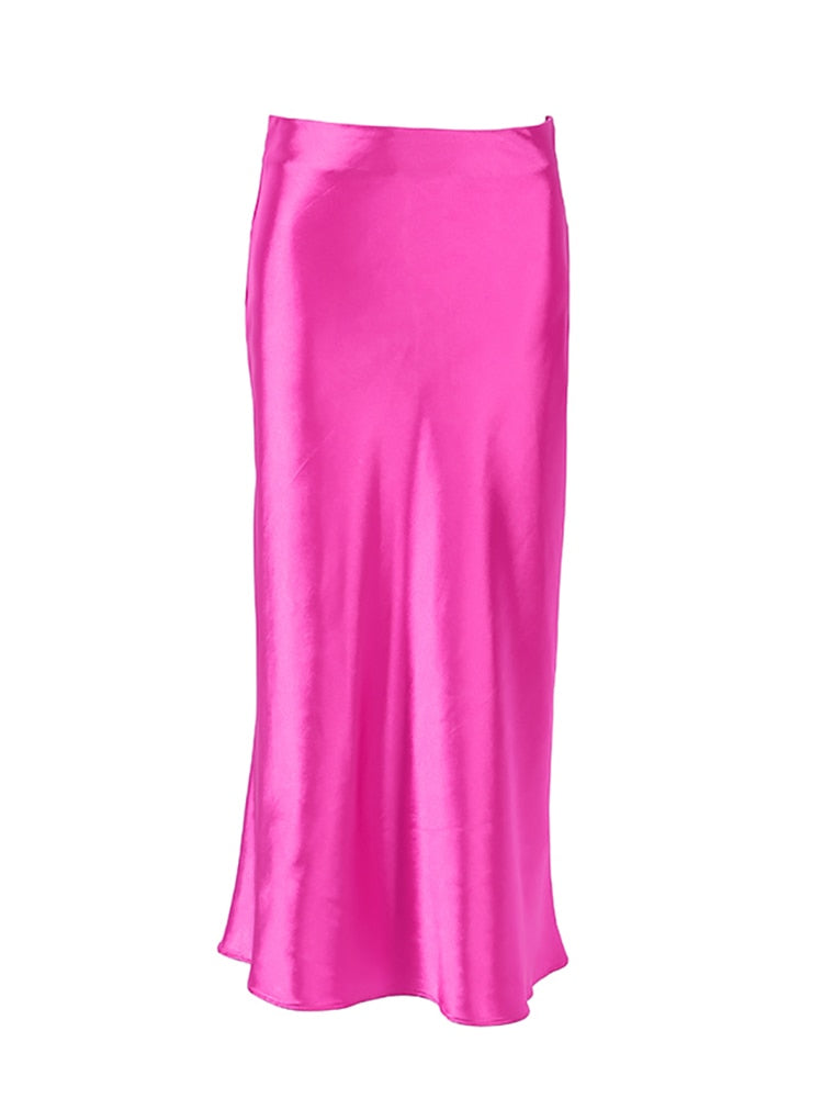 Solid Purple Satin High Waisted Silk Skirt