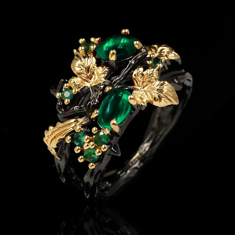 Leaf Flower Color Zircon Ring