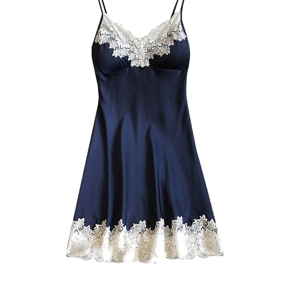 V-neck Ladies Sexy Silk Satin Night Dress Sleeveless Nighty