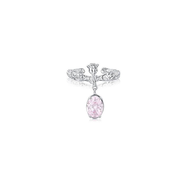 Pink Crystal Irregular Heart Ring Y2K Creative Blue Opal Broken Heart Ring