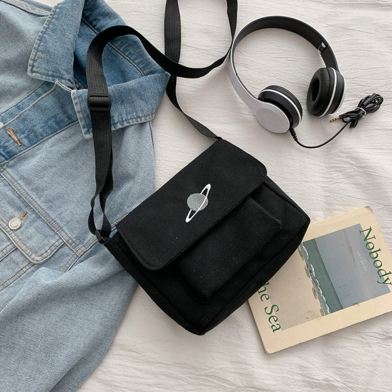 Canvas Shoulder Bag For Women 2022 Celestial Print Crossbody Bag
