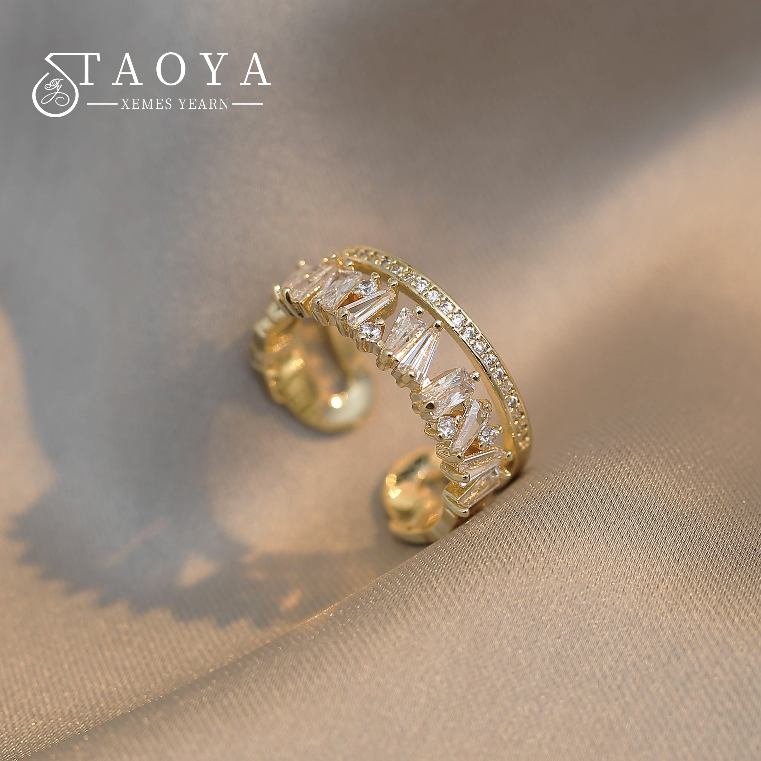 Luxury Zircon Gold Color Double Student Open Rings
