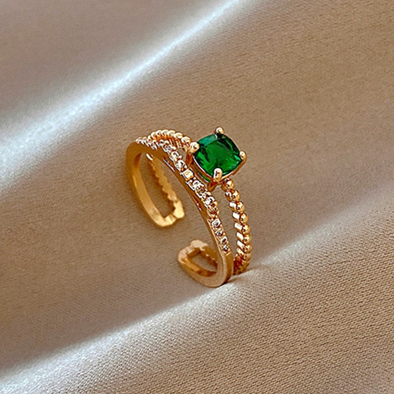 Trendy Fine 14k Real Gold Emerald Opening Rings - Jeglowstore