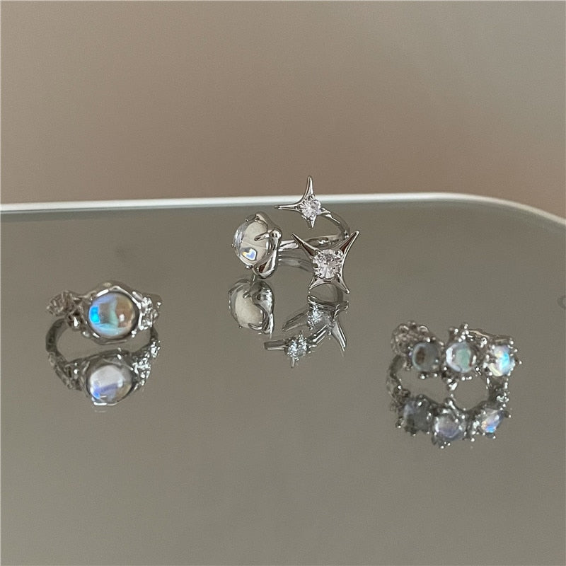 Korean Crystal Opal Irregular Zircon Star Ring