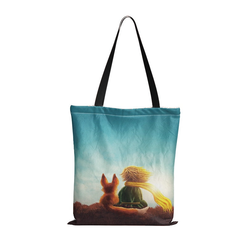 Cartoon Little Prince Women Canvas Eco Foldable Reusable Shopper Bag