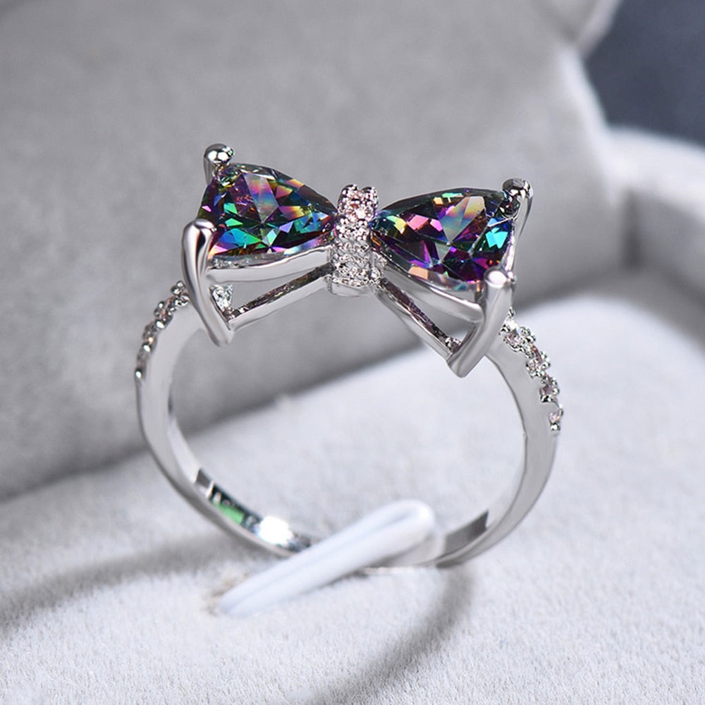 Huitan Personality Multi-colored CZ Bow Ring