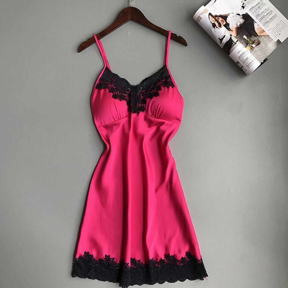 V-neck Ladies Sexy Silk Satin Night Dress Sleeveless Nighty