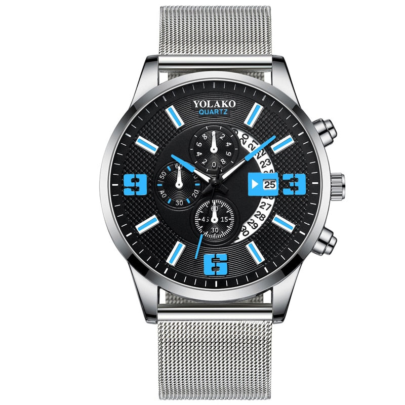 Mens Fashion Stainless Steel Mesh Belt Quartz Wrist Watch