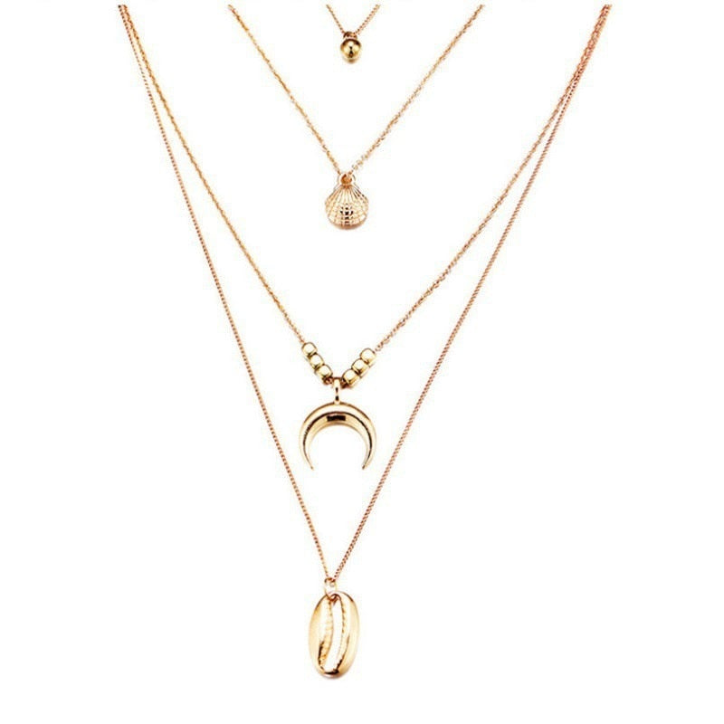 Bohemian Colorful Beads Shell Heart Layered Necklace For Women