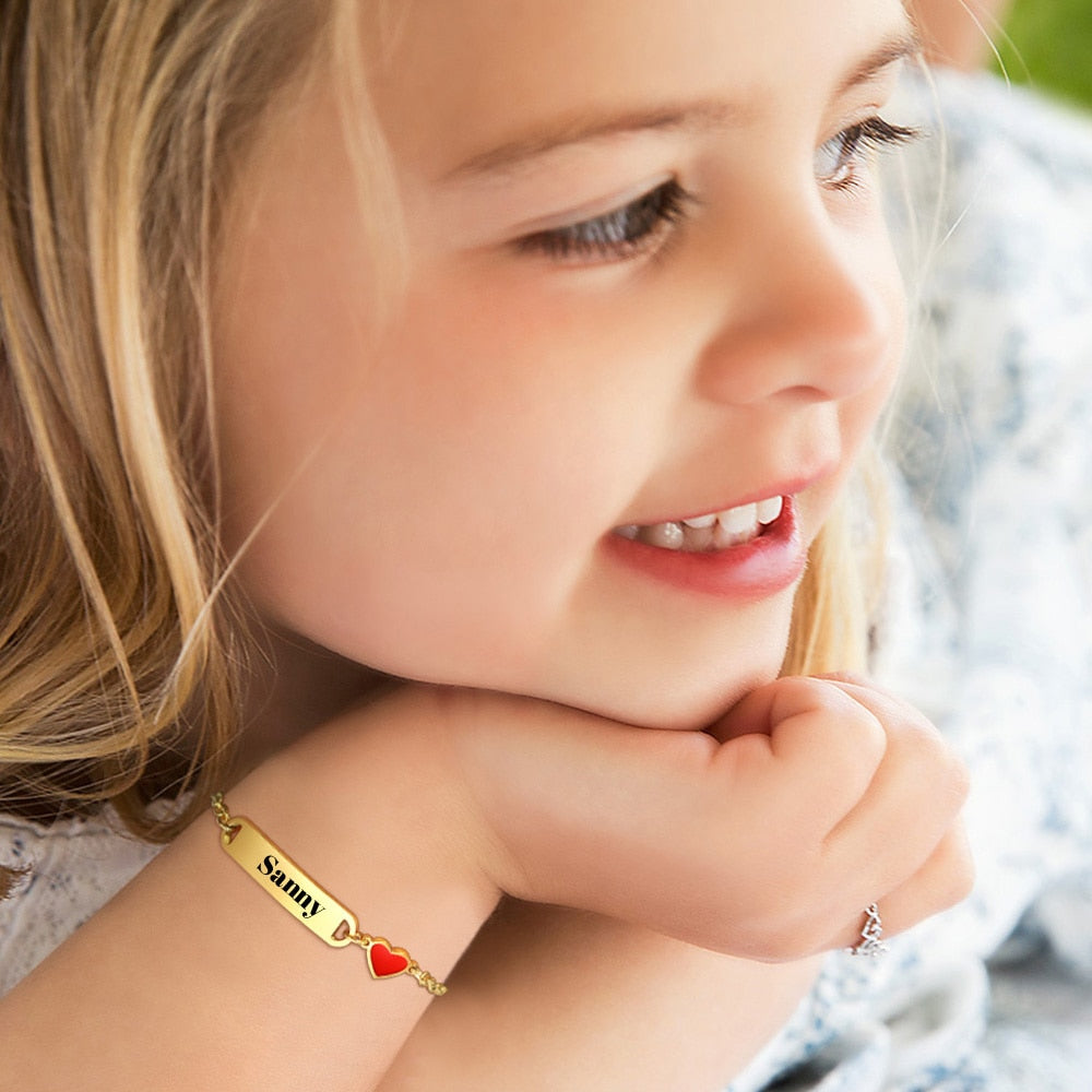 Customized Heart Baby Engravable ID Name Bracelet