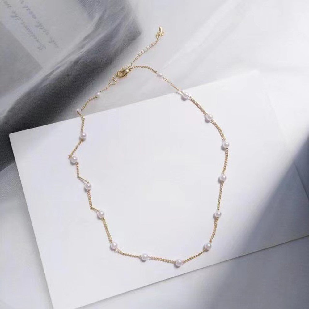 SUMENG Beads Neck Chain Kpop Pearl Choker Necklac
