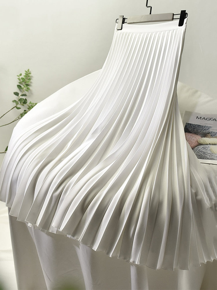 Elegant Chic Solid Pleated High Waist Skirt
