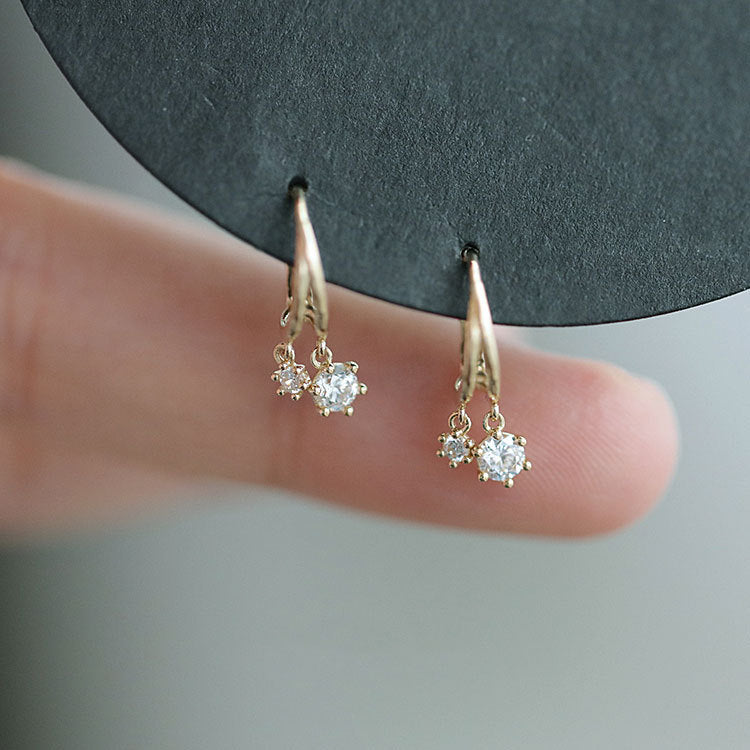 925 Silver Needle Simple Shiny Zircon Gold Plating Earrings