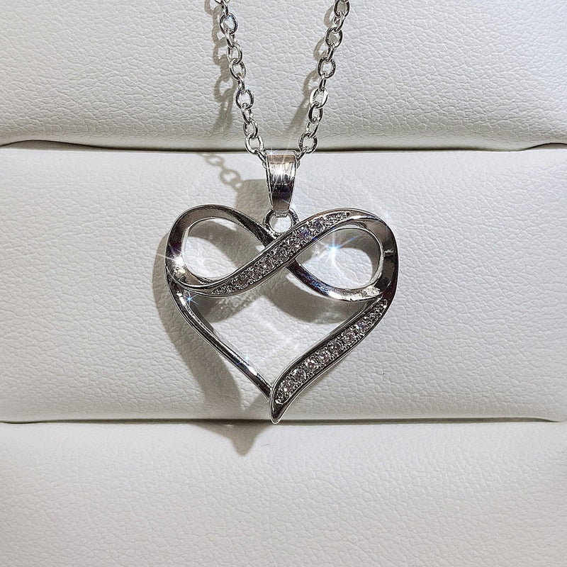 Shiny Bling Zircon Double Layer Heart Clavicle Chain Necklace