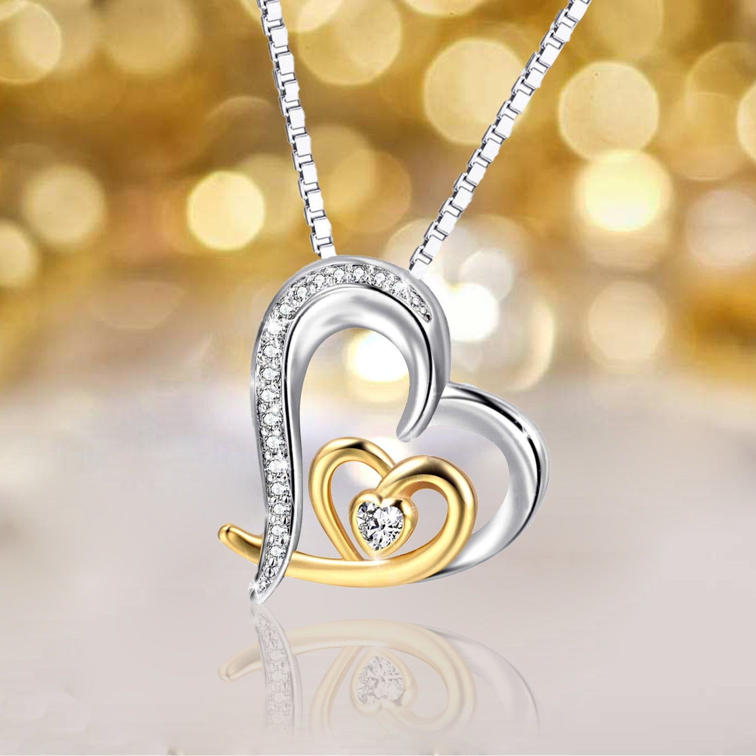 Shiny Bling Zircon Double Layer Heart Clavicle Chain Necklace