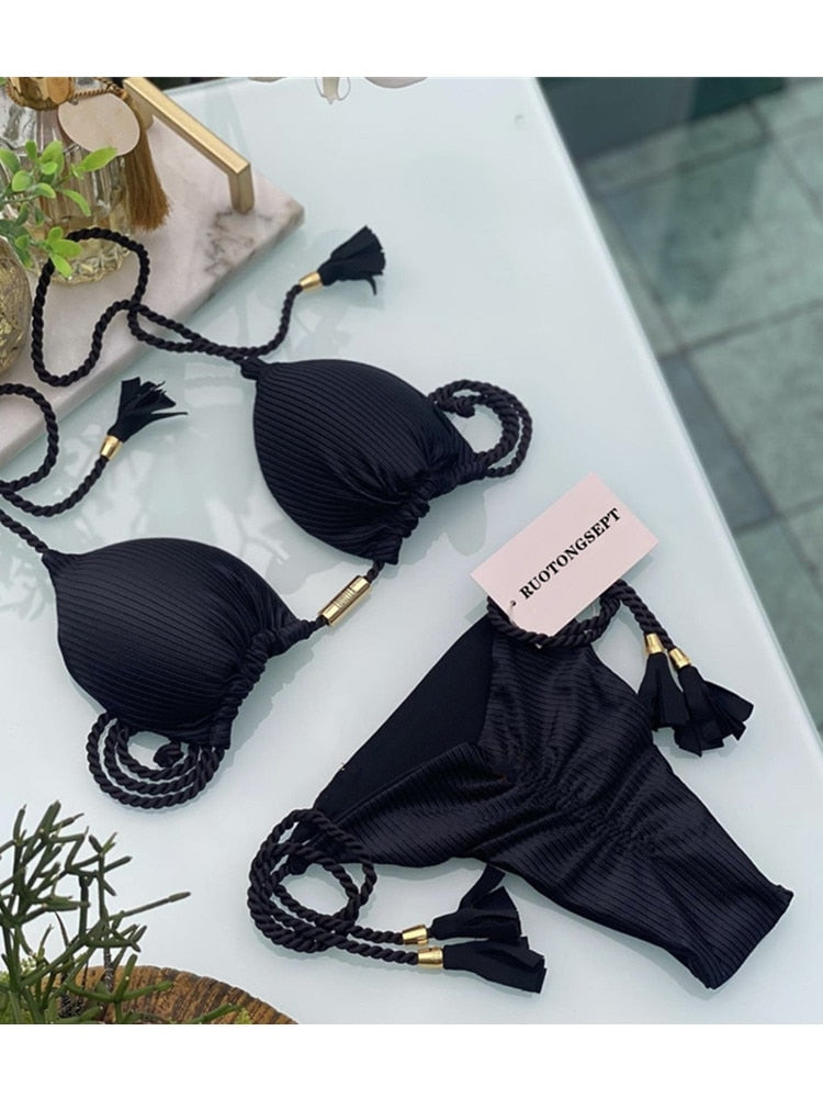 RUOTONGSEPT Triangle Bandage Swimwear Thong Bikini Set