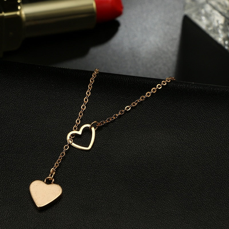 Shiny Bling Zircon Double Layer Heart Clavicle Chain Necklace