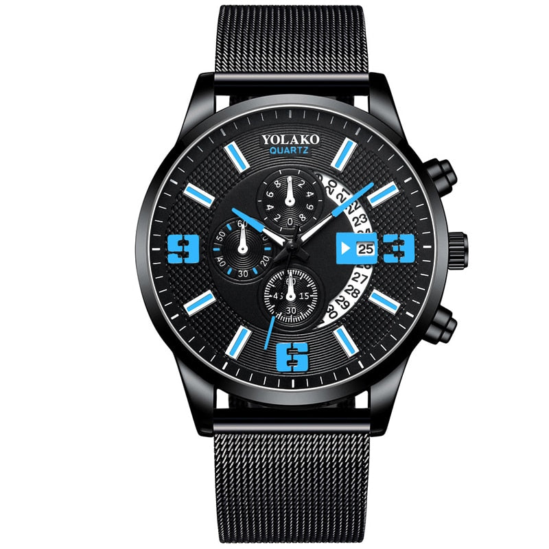Mens Fashion Stainless Steel Mesh Belt Quartz Wrist Watch