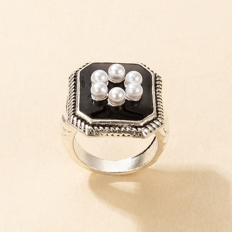 Antique Black Crystal Stone Opening Joint Adjustable Gothic Statement Ring