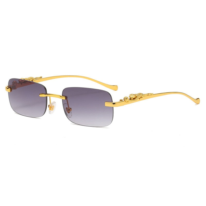 New Rimless Rectangle Vintage Metal Leopard Head Sunglasses