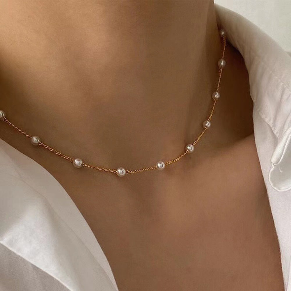 SUMENG Beads Neck Chain Kpop Pearl Choker Necklac