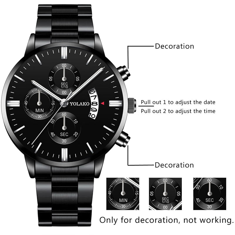 Luxury Calendar Quartz Stainless Steel Watch