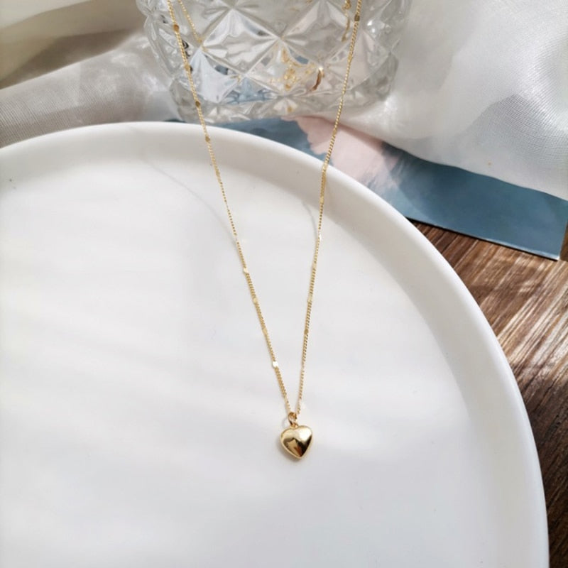 Shiny Bling Zircon Double Layer Heart Clavicle Chain Necklace