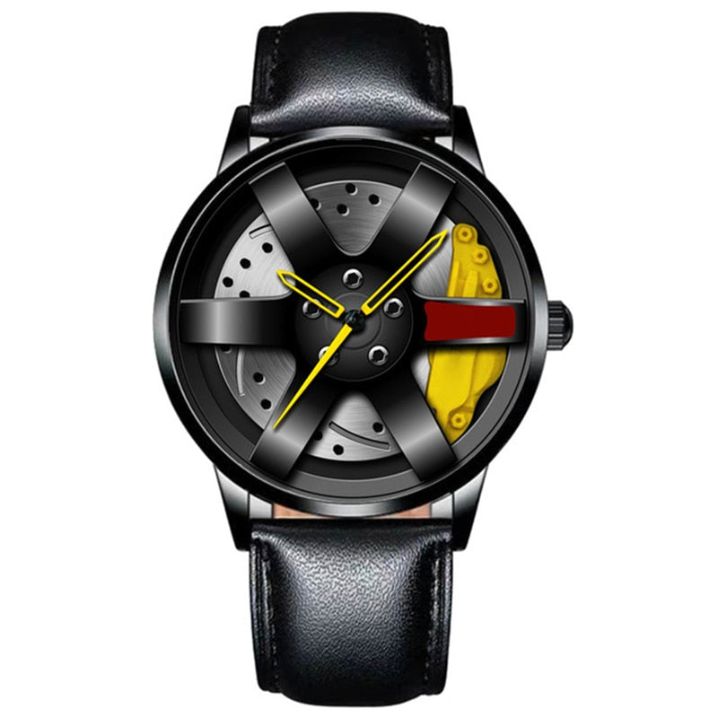 Fashion Car Wheel Rim Hub Leather Belt Watch For Men