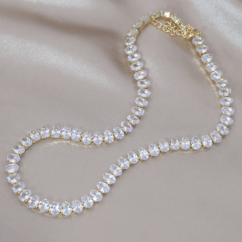 Korean copper inlaid zircon luxury shiny necklace