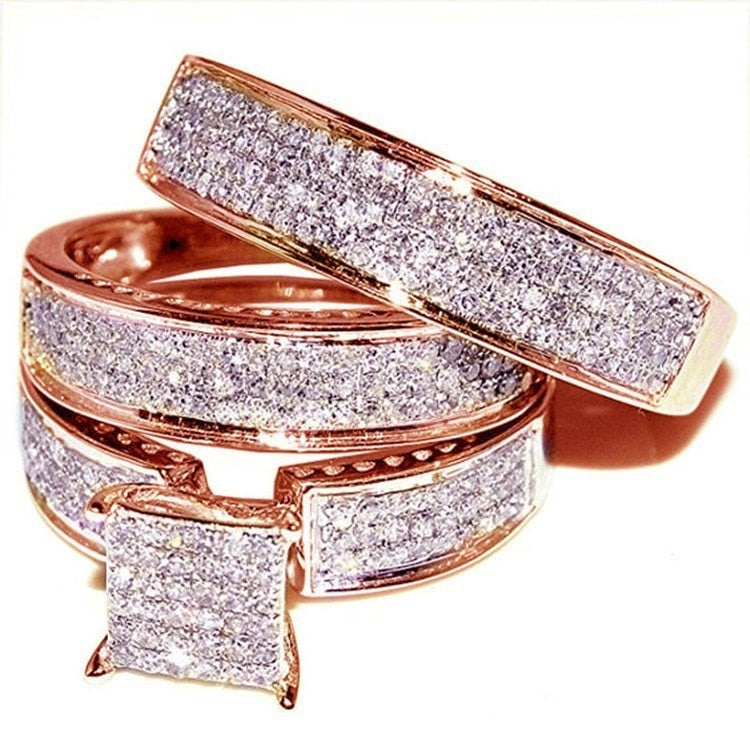 3 pcs/set Fashion Colorful Zircon Inlaid Hollow Metal Ring - Jeglowstore