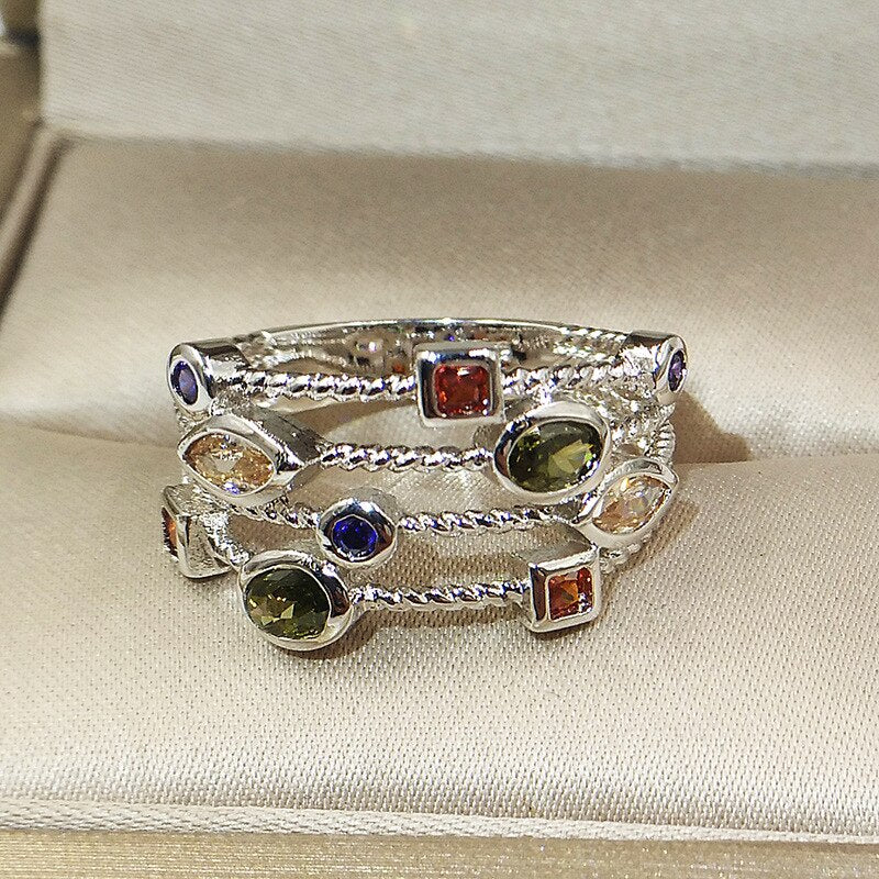 Genuine 925 Stamp Silver Color Rings For Women Hollow Engagement Ring Bijoux Bague Gift Sterling Plata Wedding Jewelry