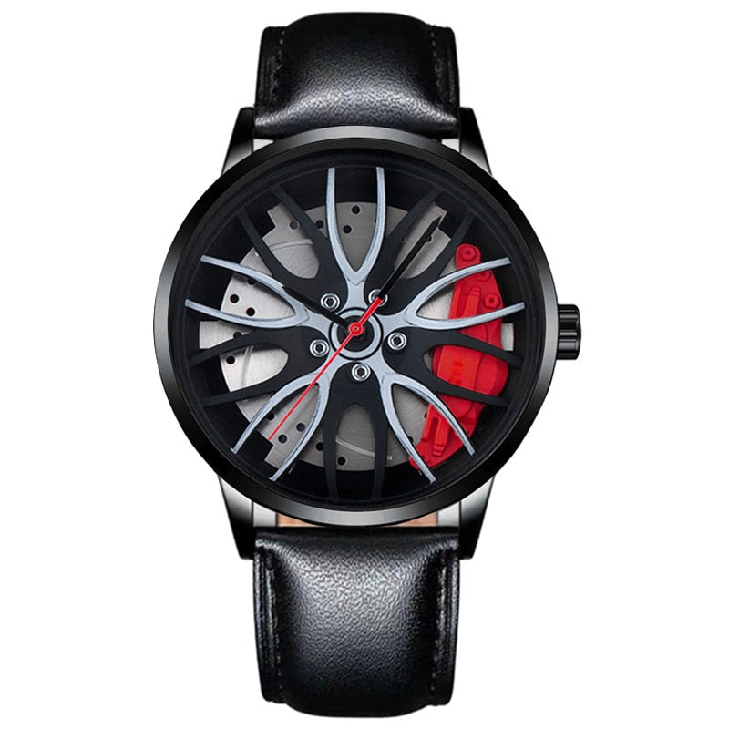 Fashion Car Wheel Rim Hub Leather Belt Watch For Men