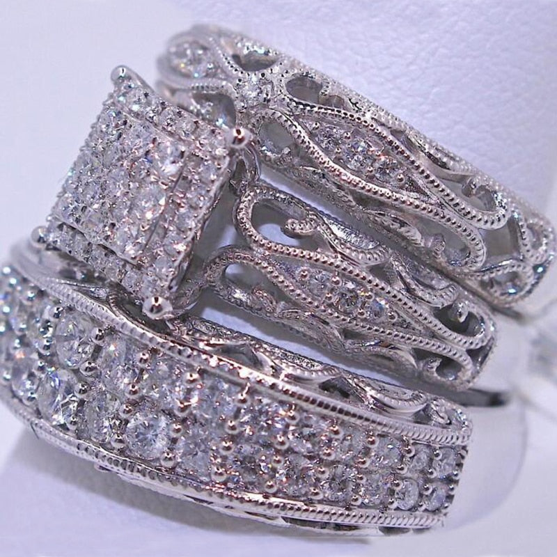 3 pcs/set Fashion Colorful Zircon Inlaid Hollow Metal Ring - Jeglowstore