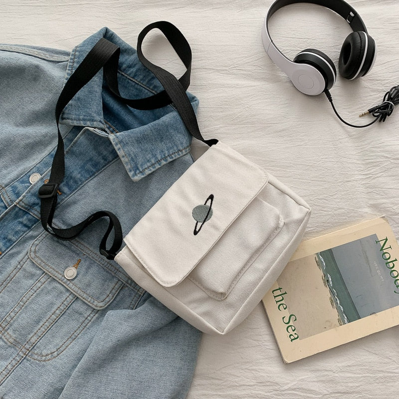 Canvas Shoulder Bag For Women 2022 Celestial Print Crossbody Bag