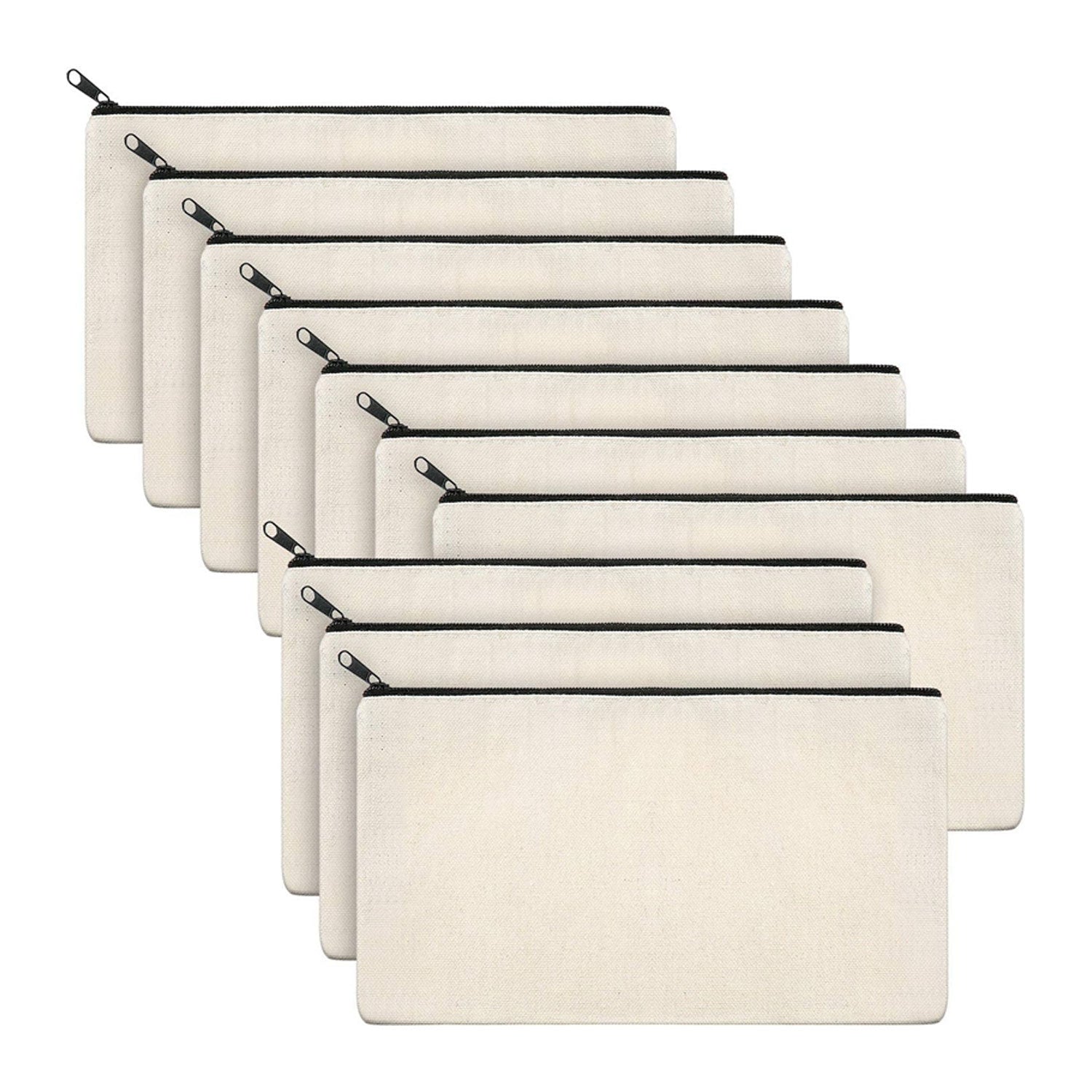 10PCS Canvas Zipper Bags Multifunctional Blank DIY Craft Pouches