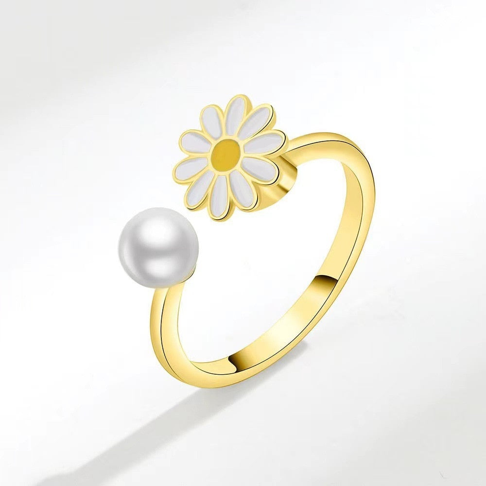 Zircon Moon Star Stainless Steel Adjustable Finger Ring