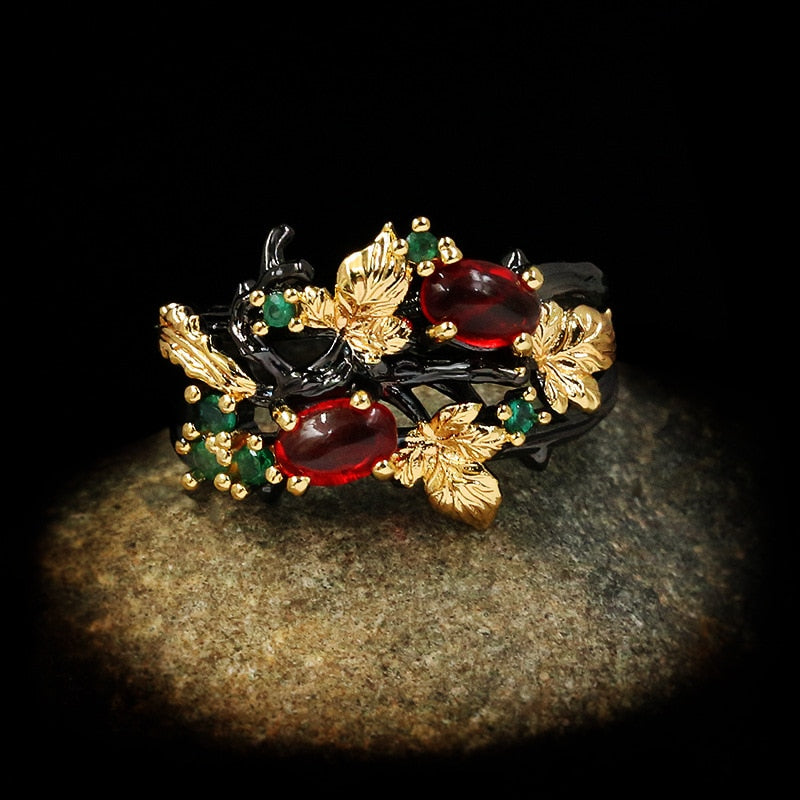 Leaf Flower Color Zircon Ring