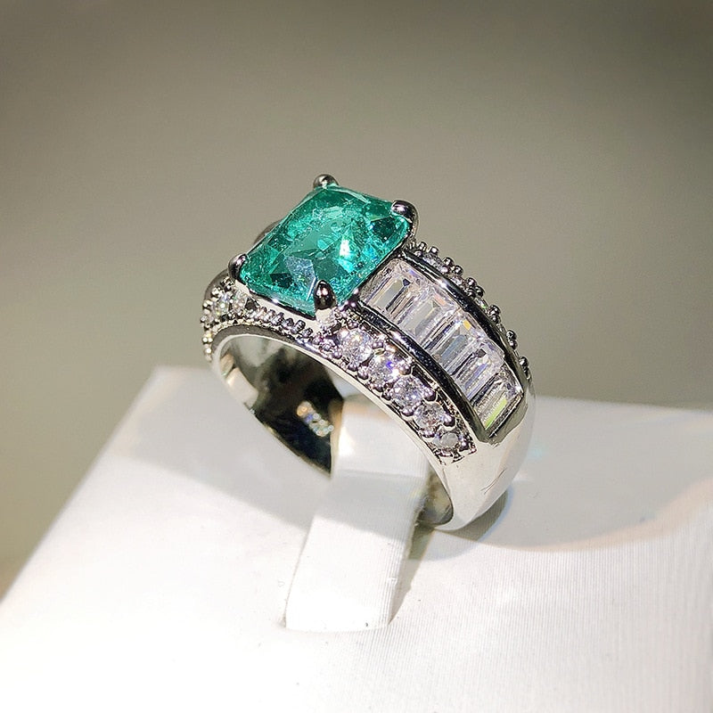 925 Silver High Carbon Seiko Quality Princess Square Paraiba Ring