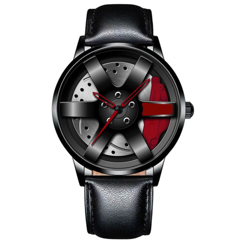 Fashion Car Wheel Rim Hub Leather Belt Watch For Men