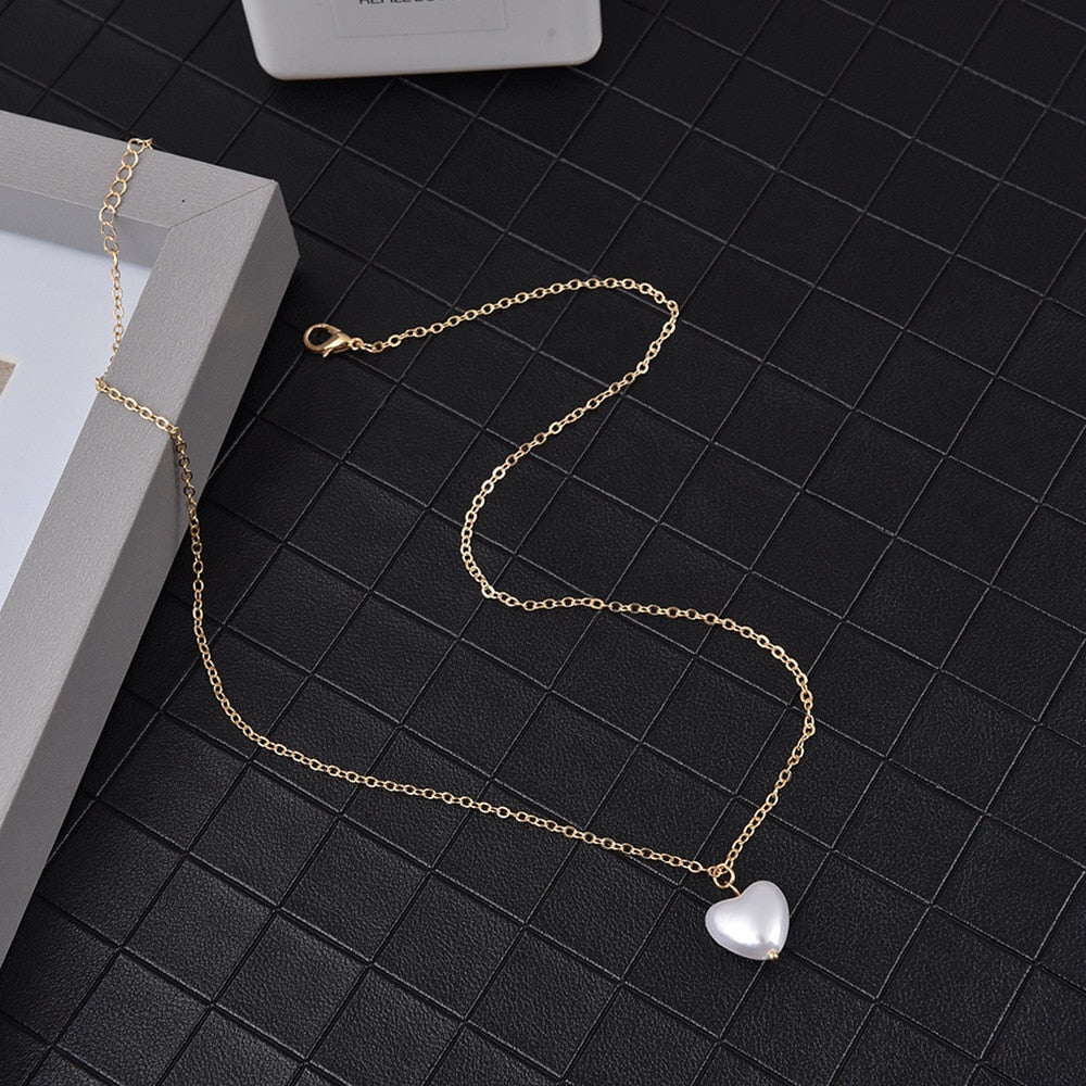 SUMENG Double Layer Chain Kpop Pearl Choker Necklace