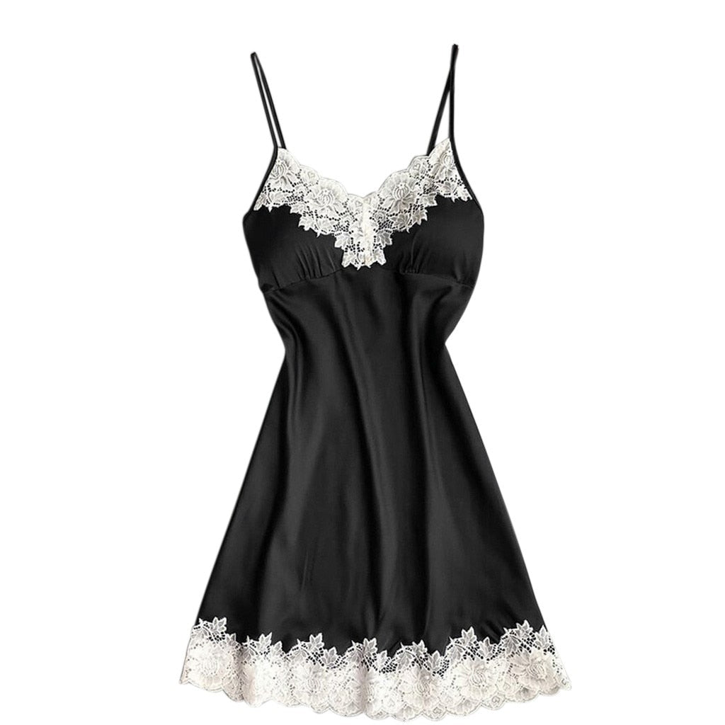 V-neck Ladies Sexy Silk Satin Night Dress Sleeveless Nighty