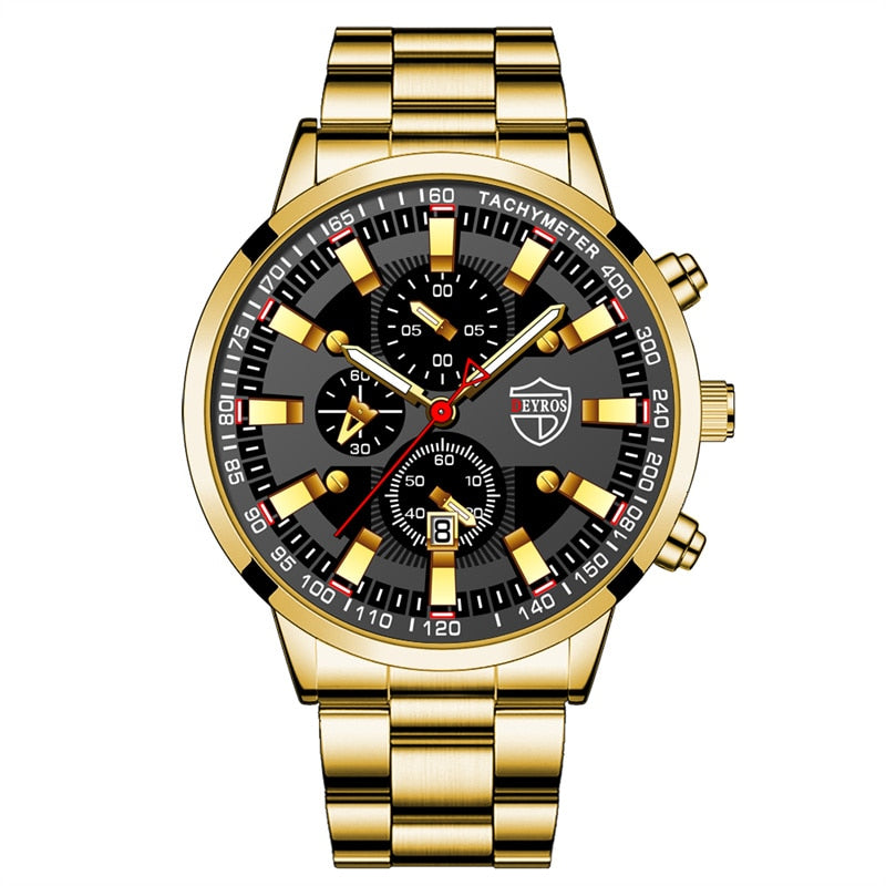 Fashion Mens Business Stainless Steel Quartz Wrist Watch