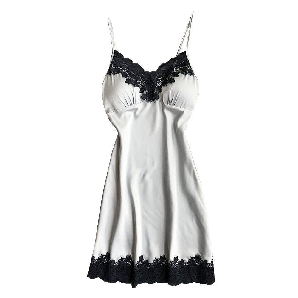 V-neck Ladies Sexy Silk Satin Night Dress Sleeveless Nighty