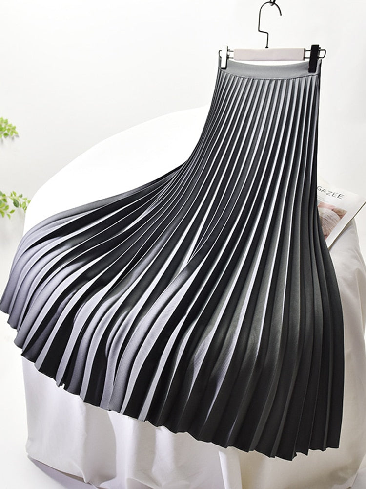 Elegant Chic Solid Pleated High Waist Skirt
