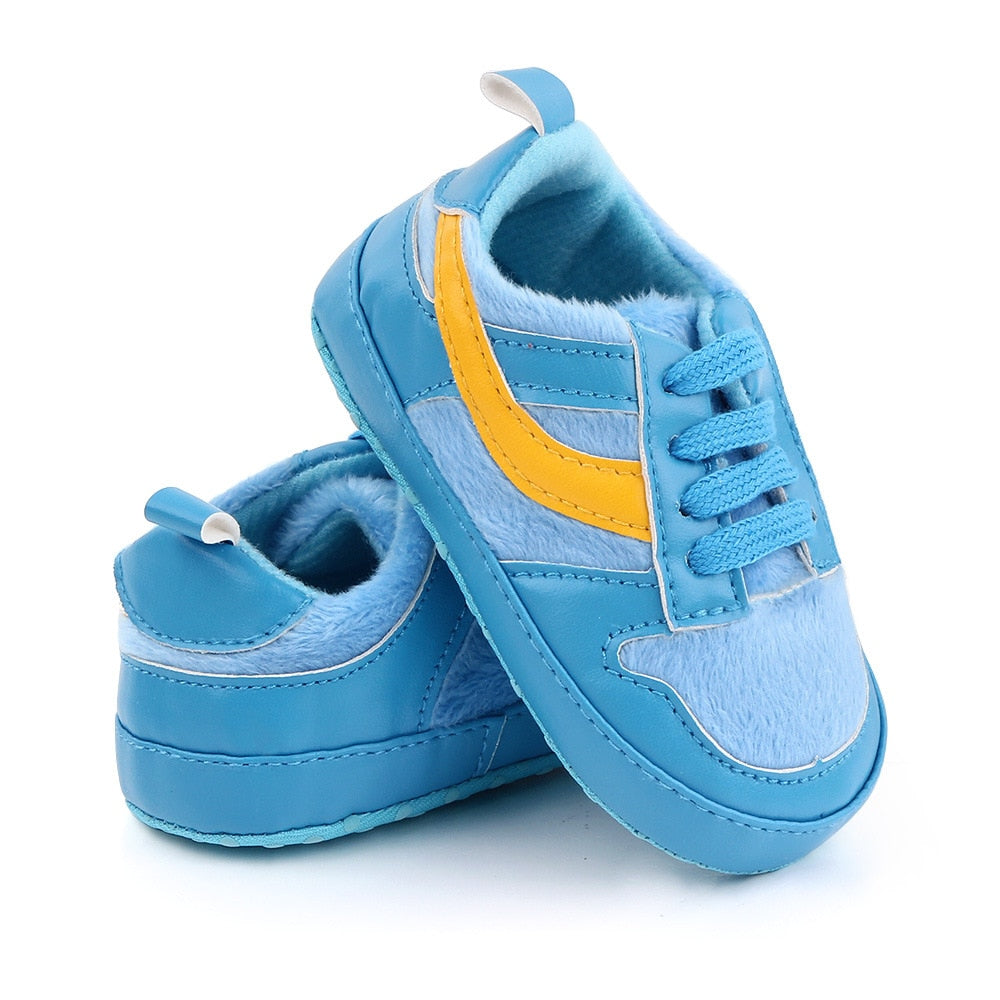 Baby Shoes Newborn Boys Sneaker Girls Two Striped First Walkers Kids Toddlers Lace Up PU Leather Soft Soles Sneakers 0-18 Months - Jeglowstore