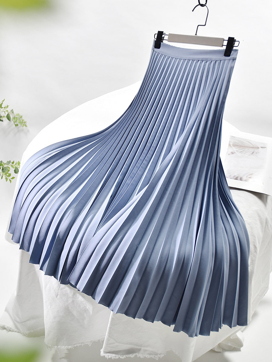 Elegant Chic Solid Pleated High Waist Skirt