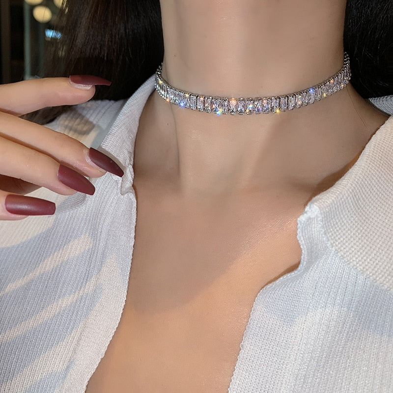 Korean copper inlaid zircon luxury shiny necklace