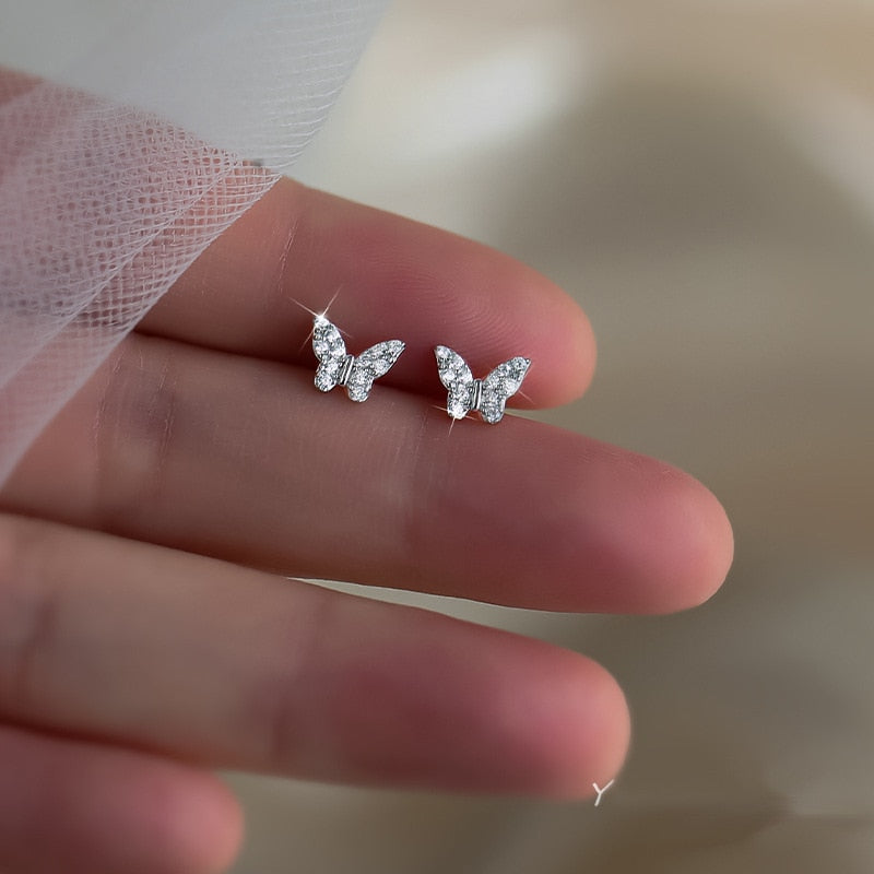 925 Silver Needle Simple Shiny Zircon Gold Plating Earrings