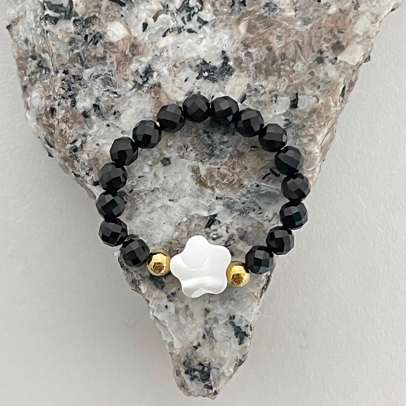 Fashion Natural Stone Moonstone Obsidian Stainless Steel Ring