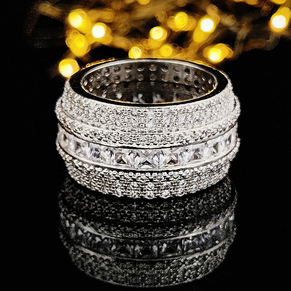 Luxury Rose Gold Silver Color Big Wheel Band Eternity Ring